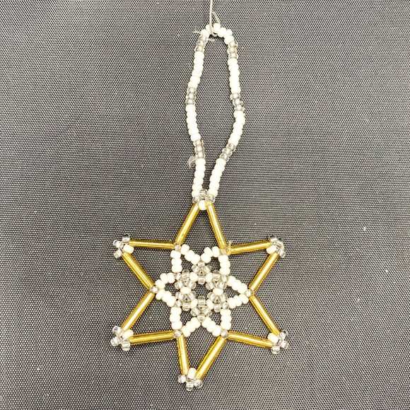 2 Antique Czech Gablonz Beaded Star + Snowflake Christmas Ornament Vtg Norway - Picture 9 of 16
